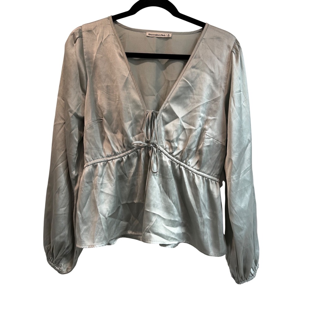 Abercrombie & Fitch Top Blouse Women's Medium Long Sleeve Tie Front Peplum